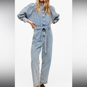 Mango belted denim jumpsuit